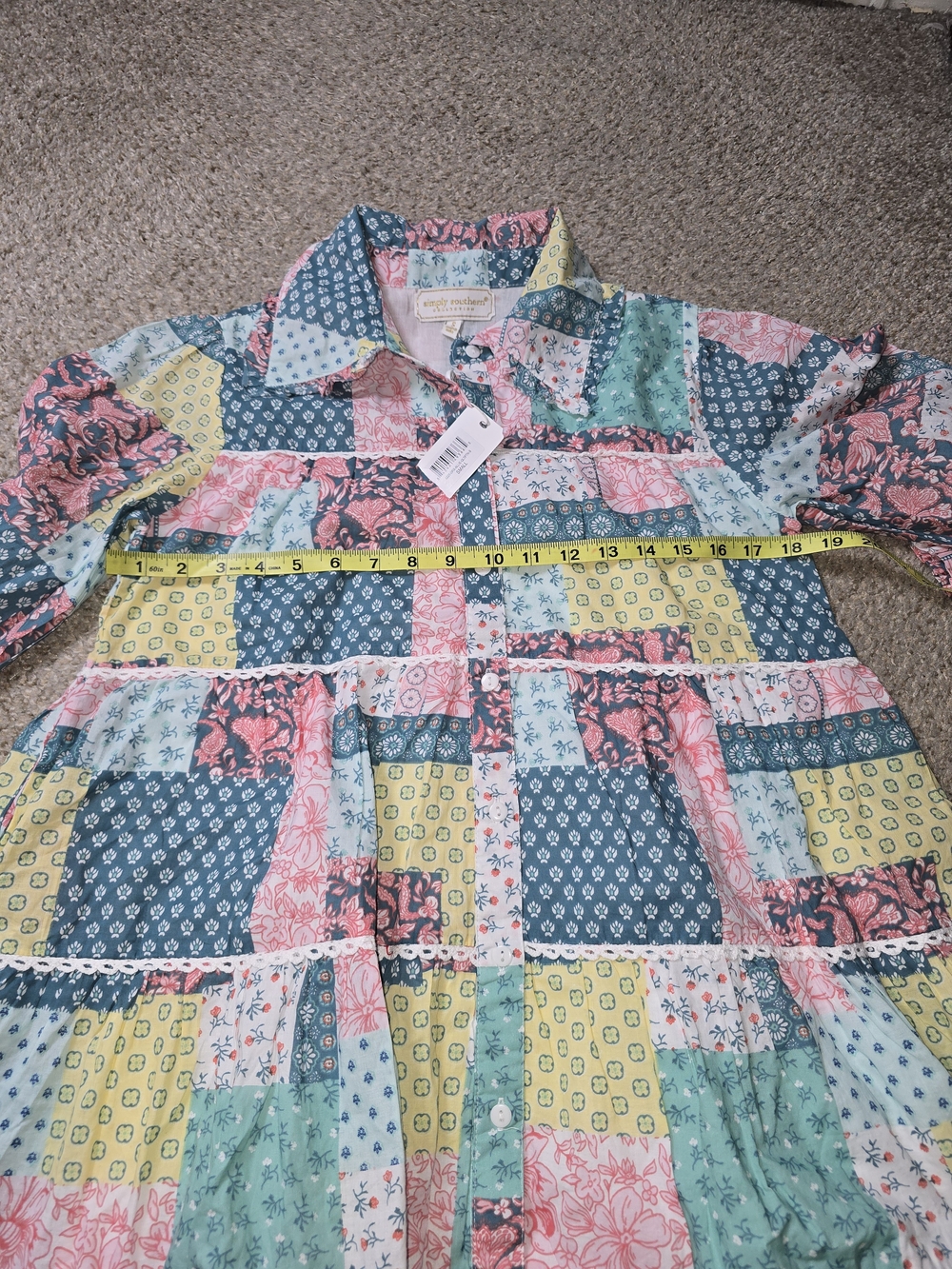 Simply Southern Patchwork Tiered Button-Front Dress in Multicolor Size Small - Picture 9 of 10